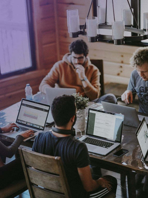 Engineers working together on enterprise software